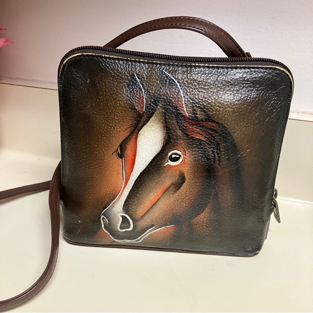 Genuine leather hand painted crossbody bag